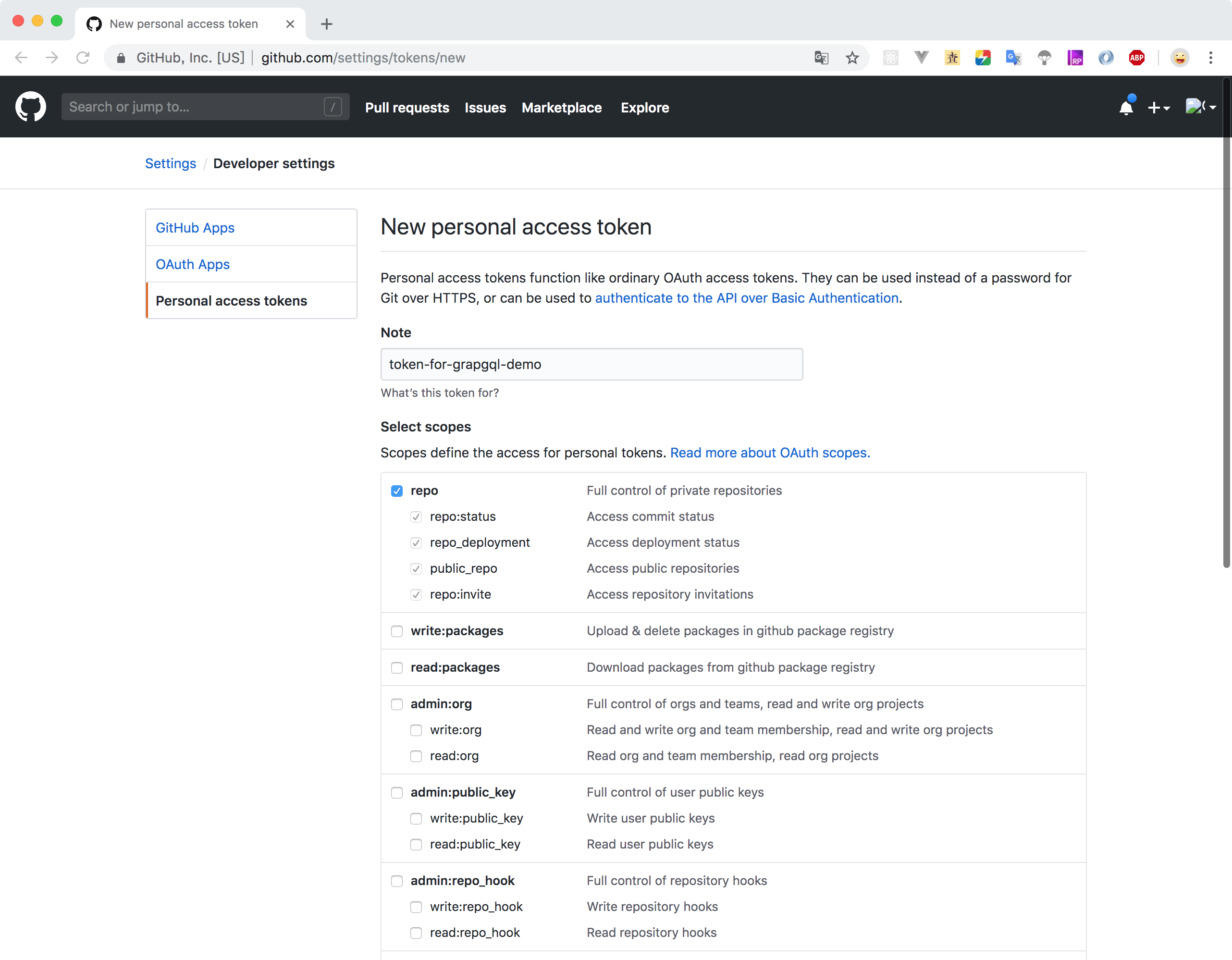 new-personal-access-token